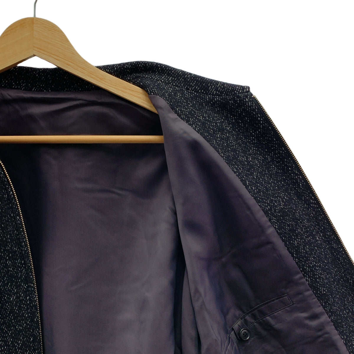 [近新] URU | 2024 秋冬 | 拉鍊寬鬆羊毛絲質混紡外套 | 2 碼 | 黑色 | 男款