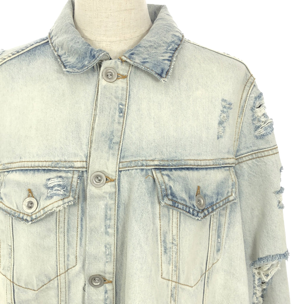 【美品】  BEN TAVERNITI UNRAVEL PROJECT / ベン タヴァニティ アンラベル プロジェクト | CROPPED DENIM JACKET ダメージ加工 ジャケット | 38 | インディゴ | レディース