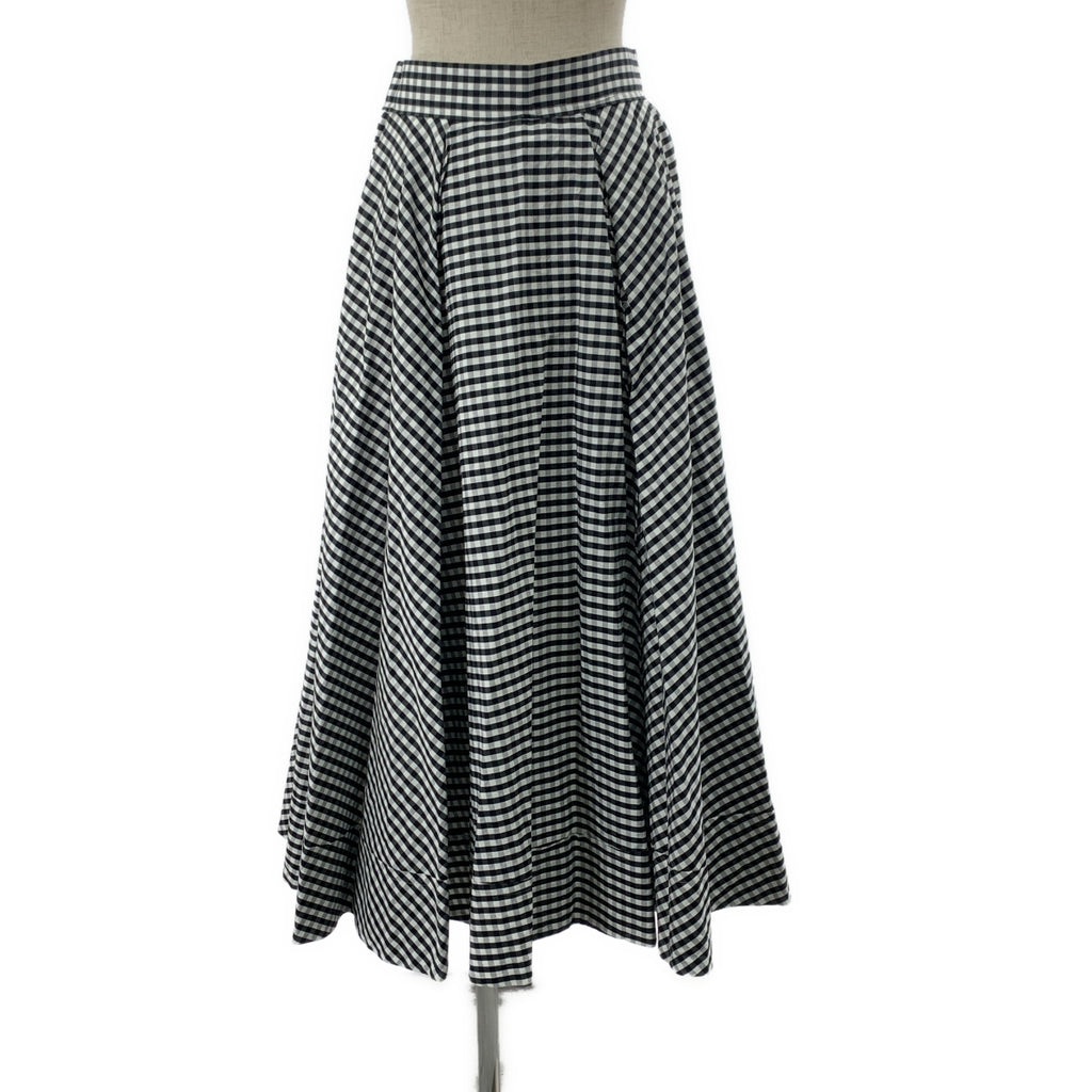 【미품】 MADISON BLUE / 매디슨 블루 | TUCK CIRCULAR SK GINGHAM / 깅엄 체크 택 서큘러 백 Zip 볼륨 스커트 / 안감 포함 | 01 (S) | 화이트 / 블랙 | 여성