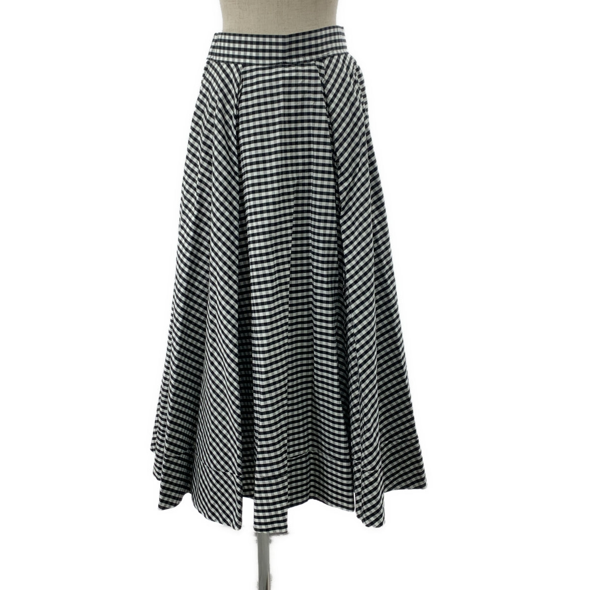 【美品】  MADISON BLUE / マディソンブルー | TUCK CIRCULAR SK GINGHAM / ギンガムチェック タックサーキュラー バックジップ ボリューム スカート / 裏地付き | 01(S) | ホワイト/ブラック | レディース
