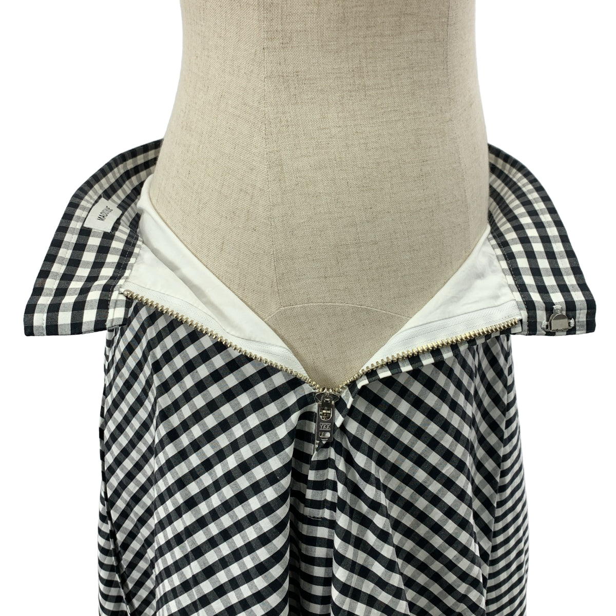 【美品】  MADISON BLUE / マディソンブルー | TUCK CIRCULAR SK GINGHAM / ギンガムチェック タックサーキュラー バックジップ ボリューム スカート / 裏地付き | 01(S) | ホワイト/ブラック | レディース