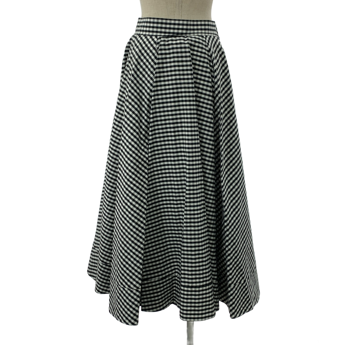 【美品】  MADISON BLUE / マディソンブルー | TUCK CIRCULAR SK GINGHAM / ギンガムチェック タックサーキュラー バックジップ ボリューム スカート / 裏地付き | 01(S) | ホワイト/ブラック | レディース