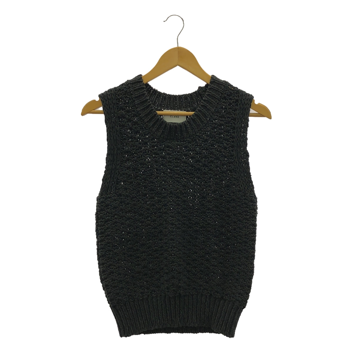 CLANE | 2022SS | Linen blend low gauge knit vest | 2 | Black | Women's