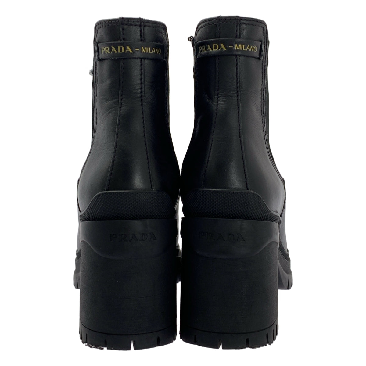 PRADA / 프라다 | 가죽 로고 사이드 고어 힐 부츠 | 36 | 여성