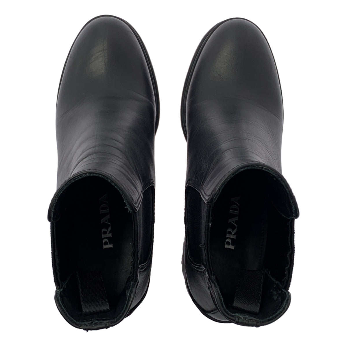 PRADA / 프라다 | 가죽 로고 사이드 고어 힐 부츠 | 36 | 여성