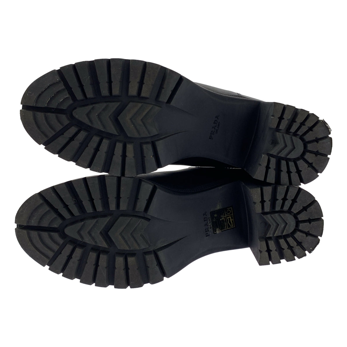 PRADA / 프라다 | 가죽 로고 사이드 고어 힐 부츠 | 36 | 여성