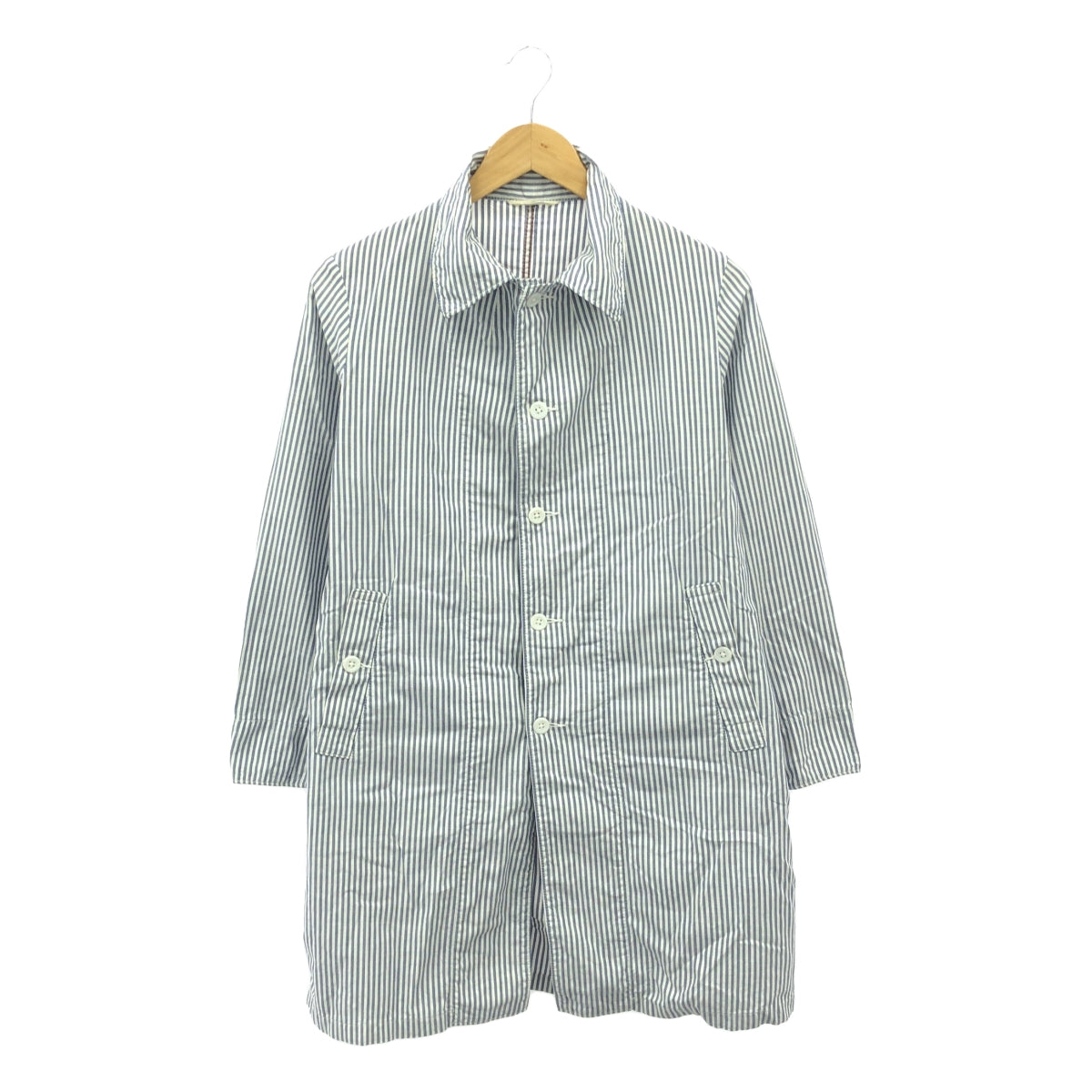 45r / フォーティファイブアール | コットン ストライプ ステンカラーコート | 1 | ブルー/ホワイト | レディース