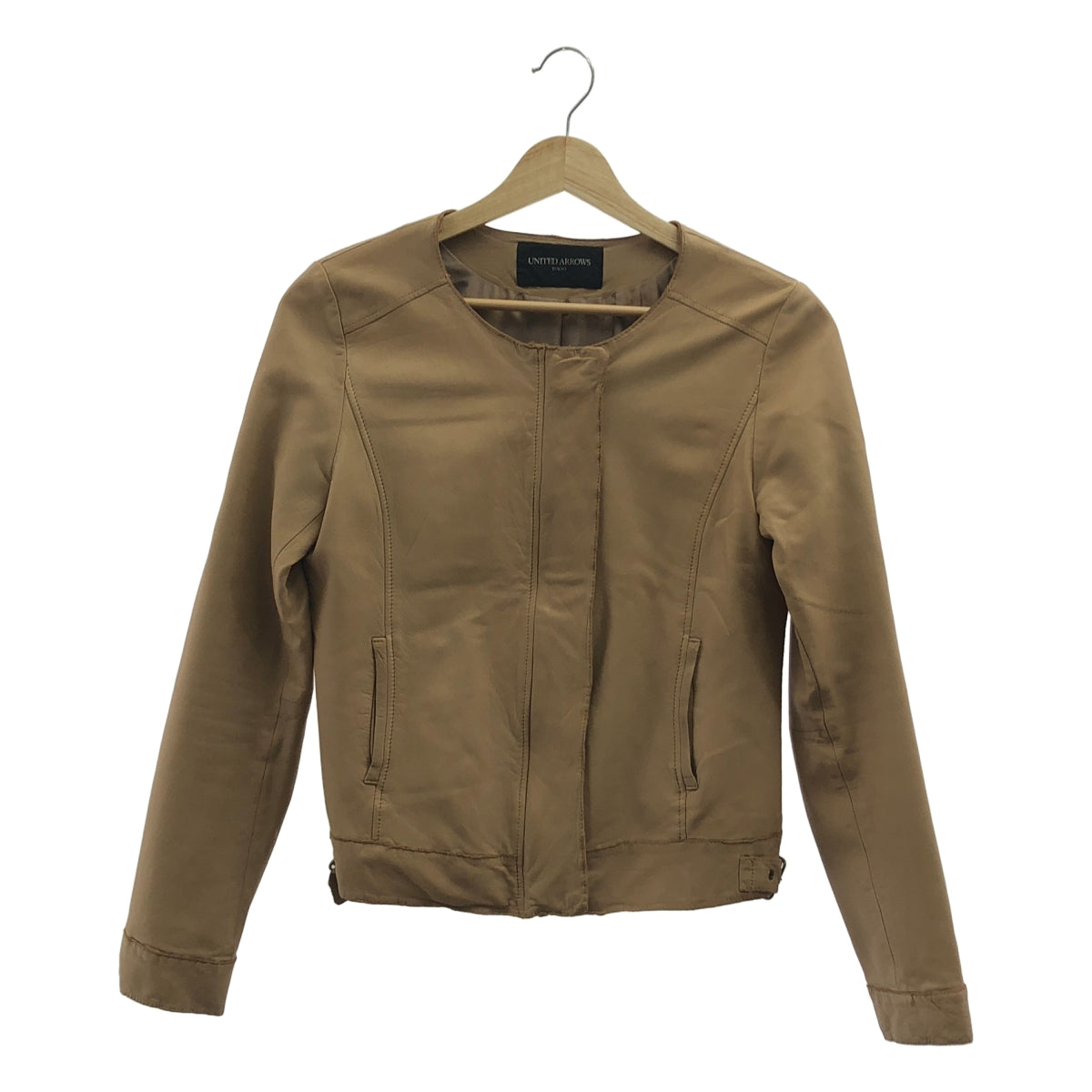 UNITED ARROWS | 小羊皮無領外套 / 全襯裡 | 尺寸 38 | 米色 | 女款