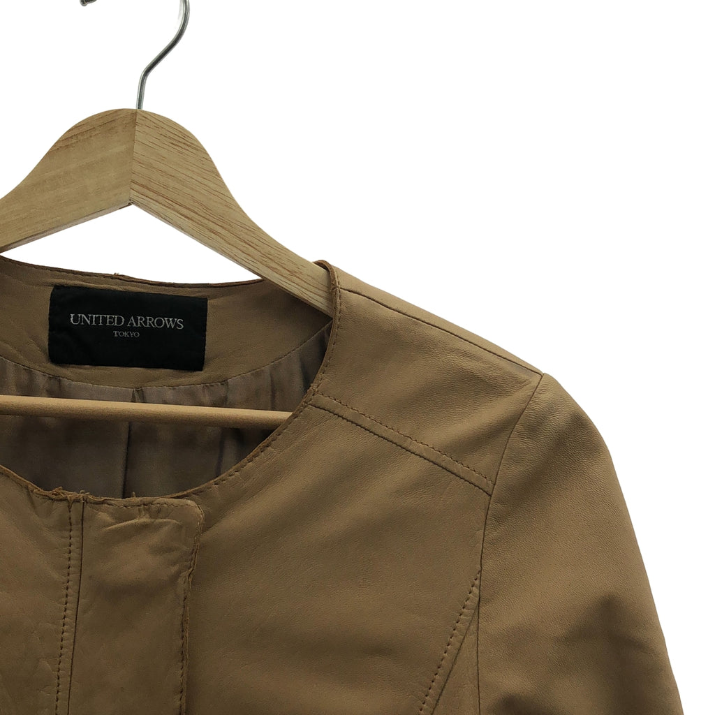 UNITED ARROWS | 小羊皮無領外套 / 全襯裡 | 尺寸 38 | 米色 | 女款