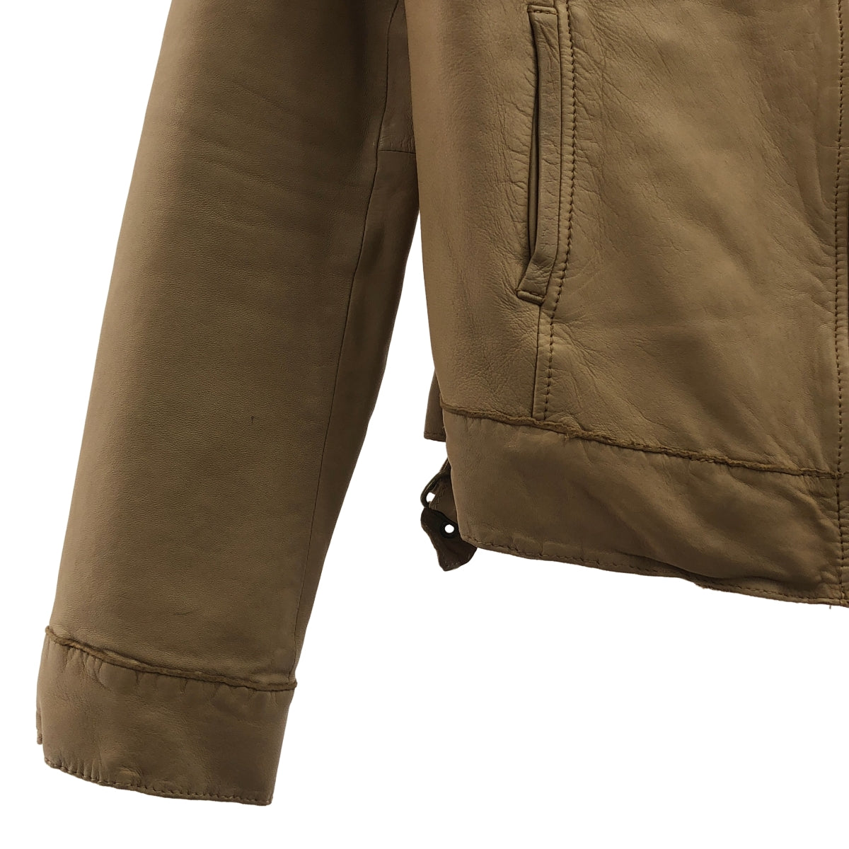 UNITED ARROWS / ユナイテッドアローズ | 羊革 ラムレザー ノーカラージャケット ブルゾン / 総裏地 | 38 | ベージュ | レディース