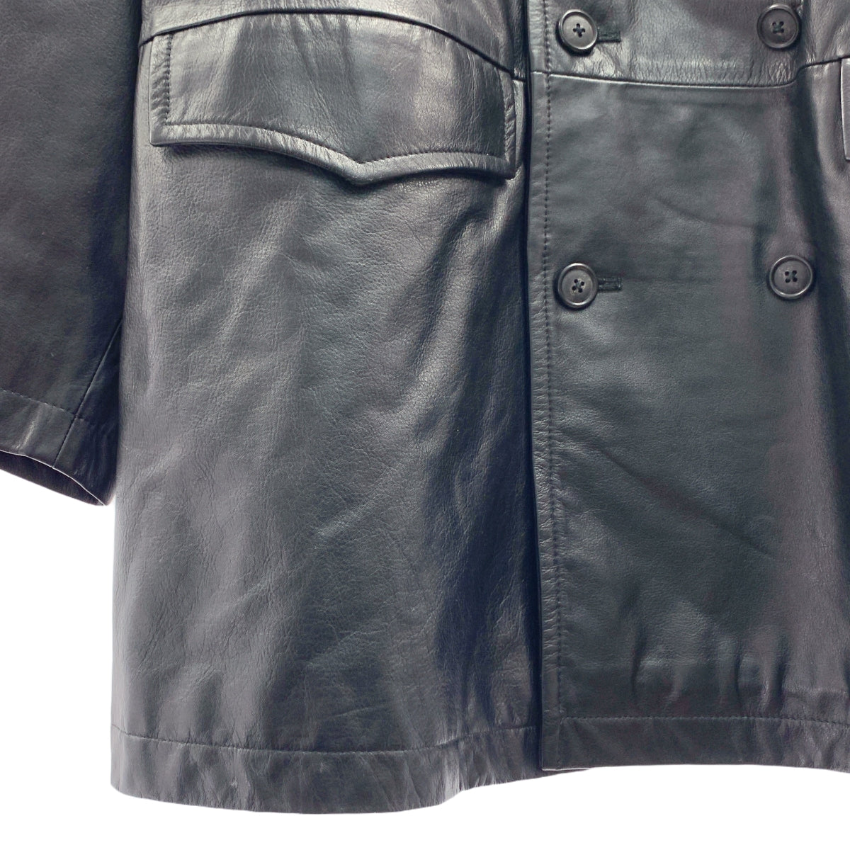 【美品】  CCU / シーシーユー | 2023AW | CHARLIE STORM P COAT チャーリー ストーム Pコート カウレザー | 2 | ブラック | メンズ