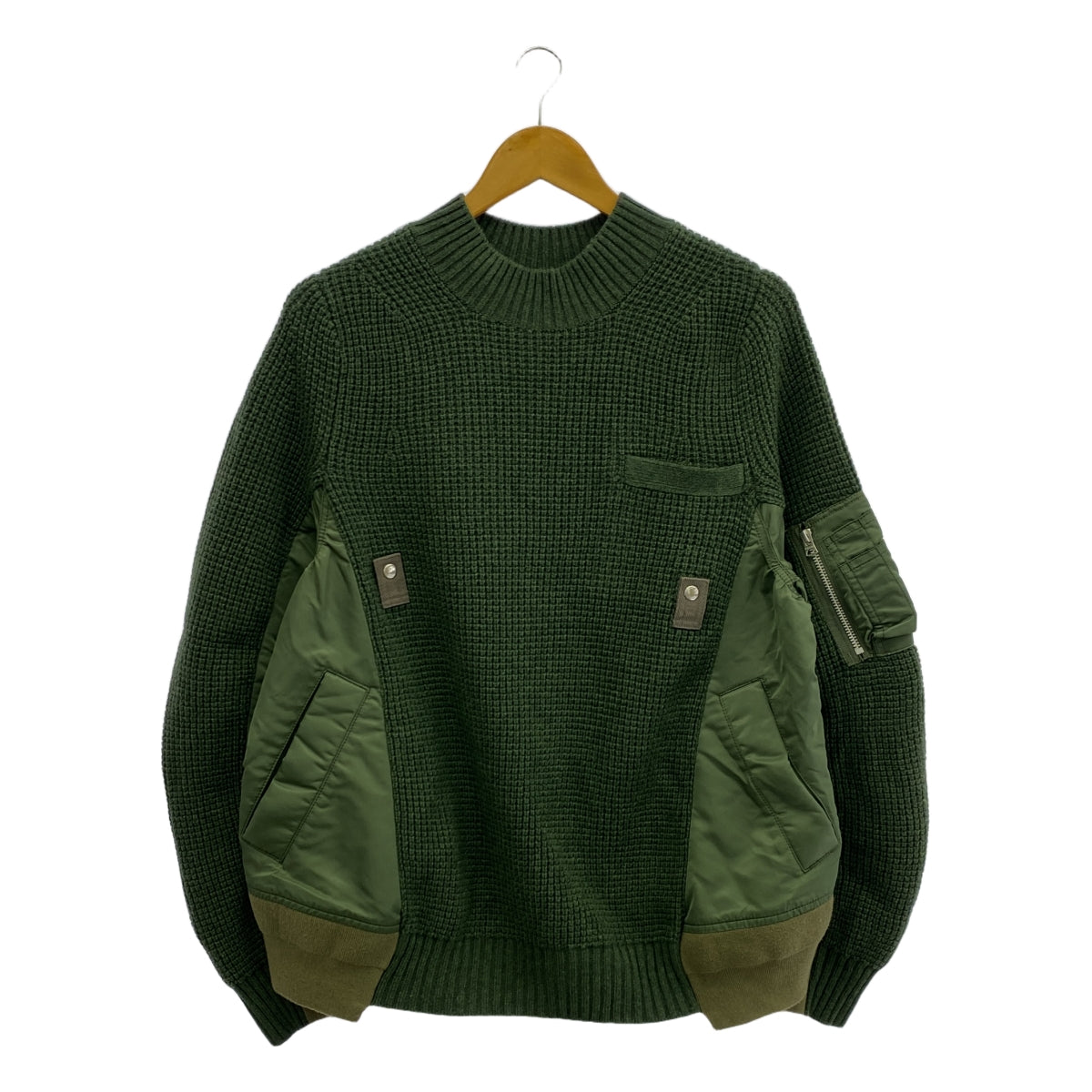 sacai / サカイ | MA-1異素材 切替 ドッキング ワッフル ニット セーター | 2 | メンズ