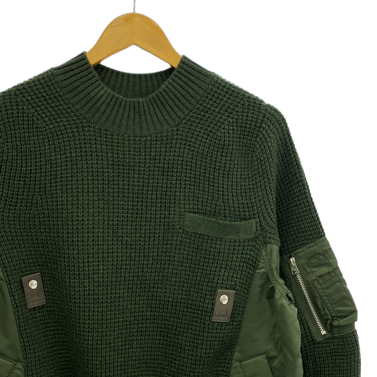 sacai / サカイ | MA-1異素材 切替 ドッキング ワッフル ニット セーター | 2 | メンズ