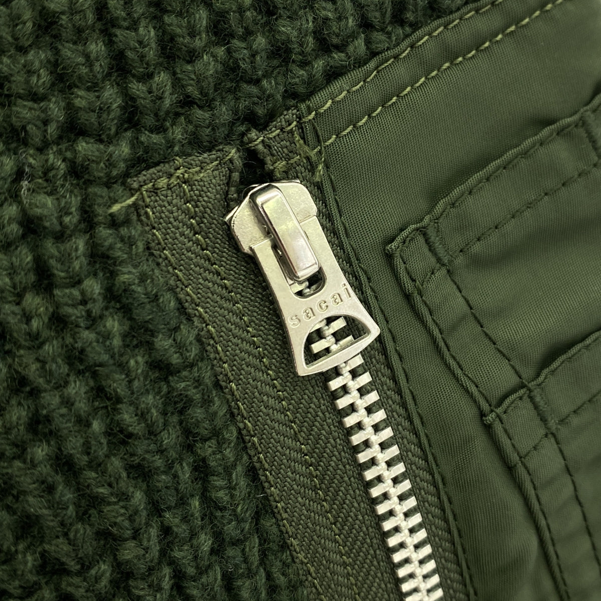 薩卡伊/薩卡伊| MA-1 混合材質對接華夫格針織毛衣| 2 |綠色|男士