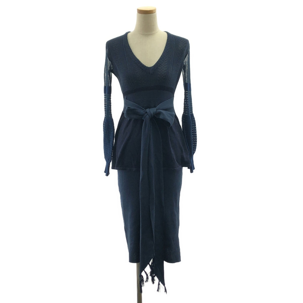 Mame Kurogouchi / マメクロゴウチ | Mixed Rib Knit Peplum Dress リブニット Vネック ドレス ワンピース | 2 | レディース