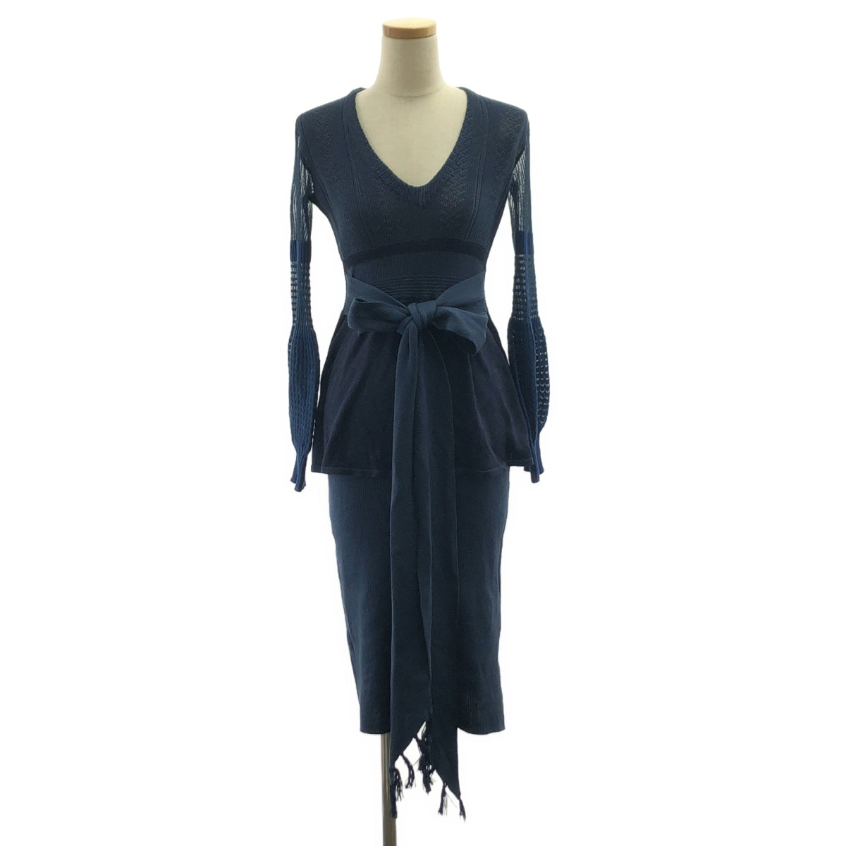 Mame Kurogouchi / マメクロゴウチ | Mixed Rib Knit Peplum Dress リブニット Vネック ドレス ワンピース | 2 | レディース