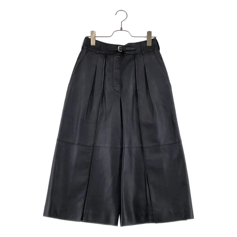 HERMES / エルメス | ラムレザー ベルテッド ワイド キュロットパンツ | 34 | レディース