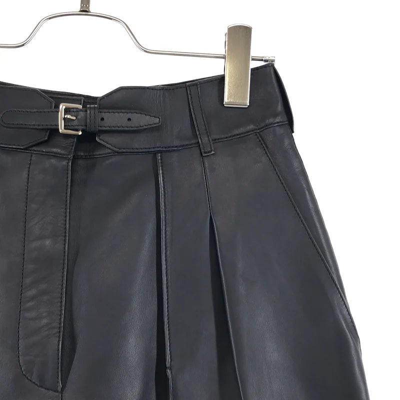 HERMES / エルメス | ラムレザー ベルテッド ワイド キュロットパンツ | 34 | レディース