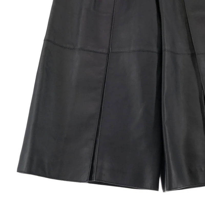 HERMES / エルメス | ラムレザー ベルテッド ワイド キュロットパンツ | 34 | レディース