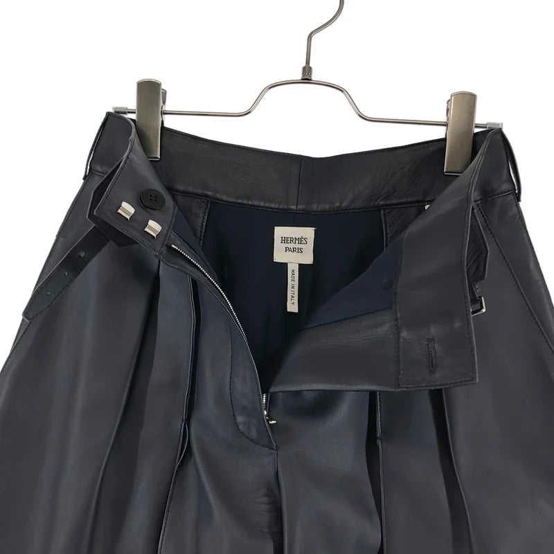 HERMES / エルメス | ラムレザー ベルテッド ワイド キュロットパンツ | 34 | レディース