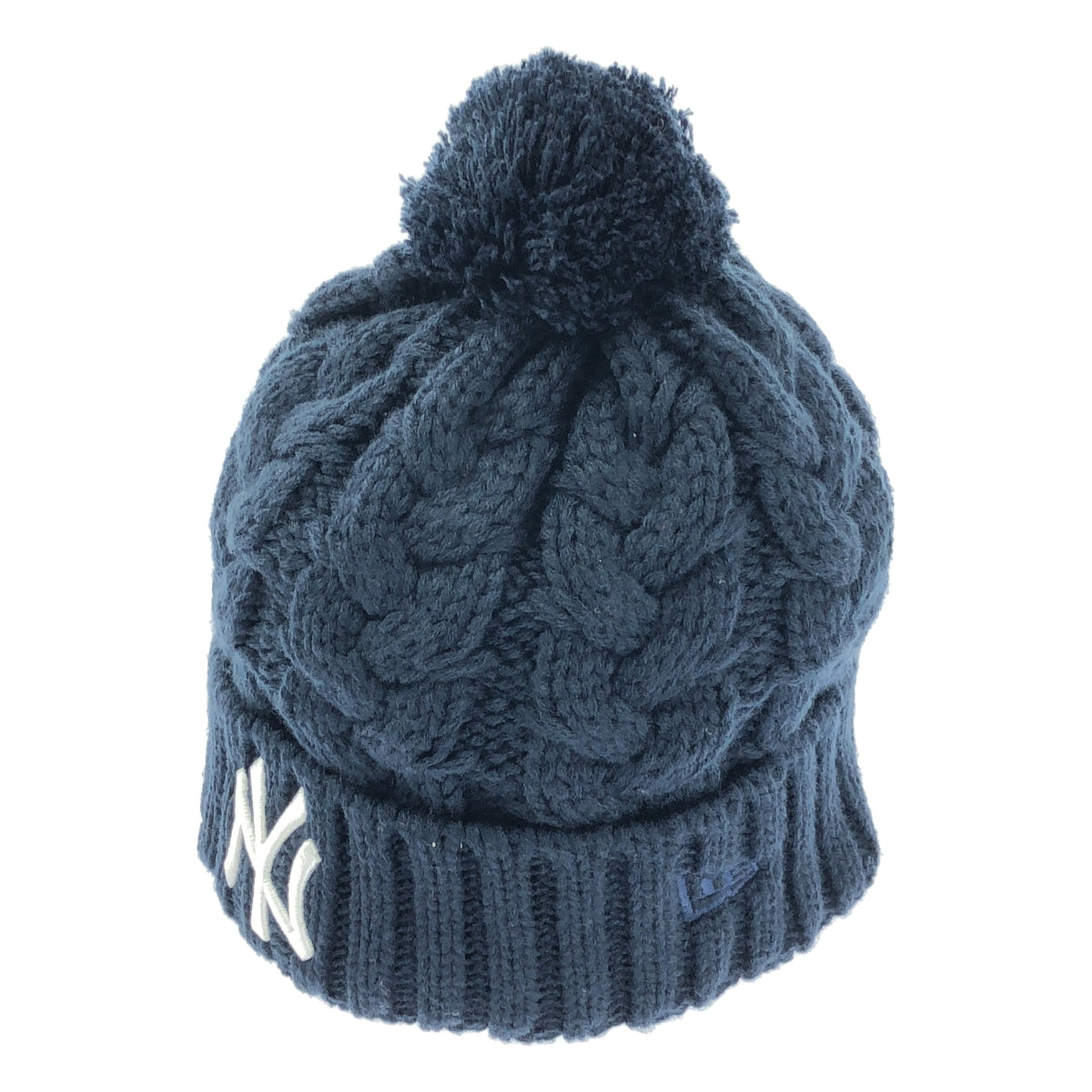 [狀況極佳] NEW ERA | 紐約洋基隊 Pom-Bom 麻花針織帽 | F 碼 | 海軍藍 | 男款