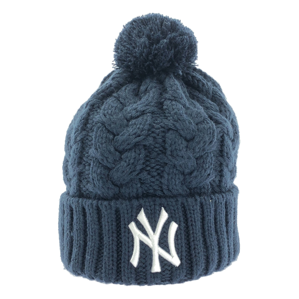 【美品】  NEW ERA / ニューエラ | NEW YORK YANKEES ボンボン ケーブルニットキャップ | F | ネイビー | メンズ