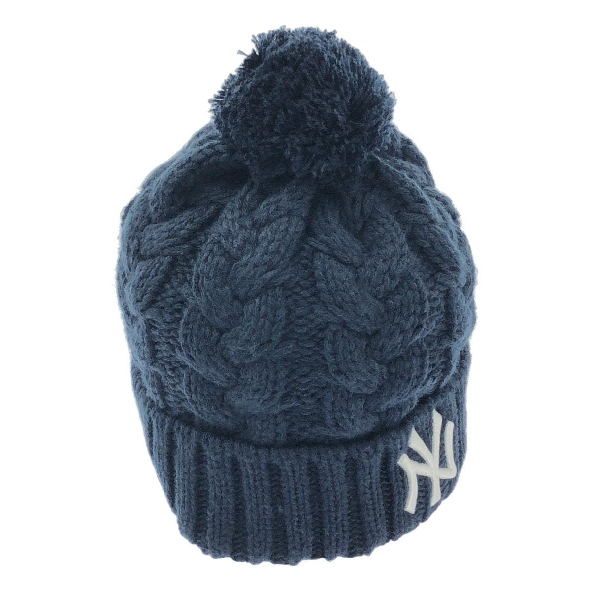 [狀況極佳] NEW ERA | 紐約洋基隊 Pom-Bom 麻花針織帽 | F 碼 | 海軍藍 | 男款