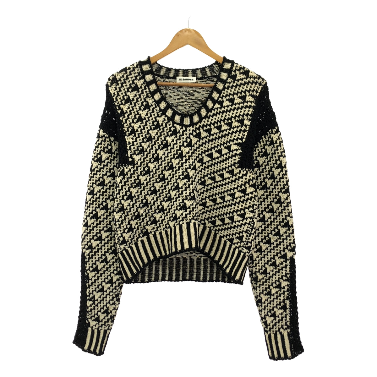 JIL SANDER / 질산더 | Geometric Pattern Jumper Knit / 코튼 지오메트릭 니트 풀오버 | 34 | 여성