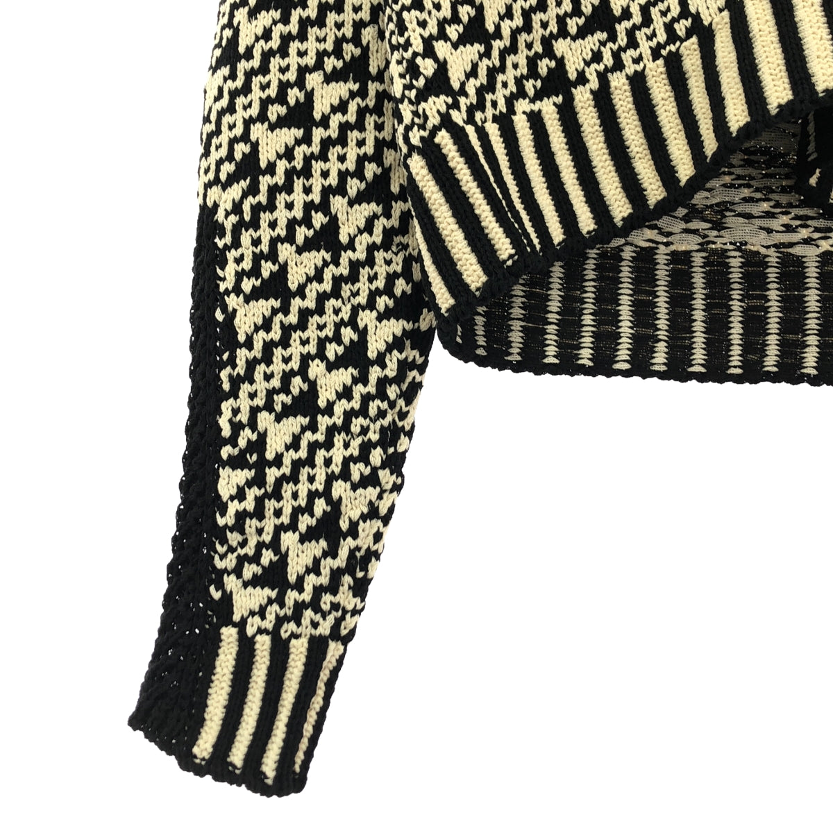 【미품】 JIL SANDER / 질 썬더 | Geometric Pattern Jumper Knit / 코튼 지오메트릭 니트 풀오버 | 34 | 블랙 / 오프 화이트 계 | 여성