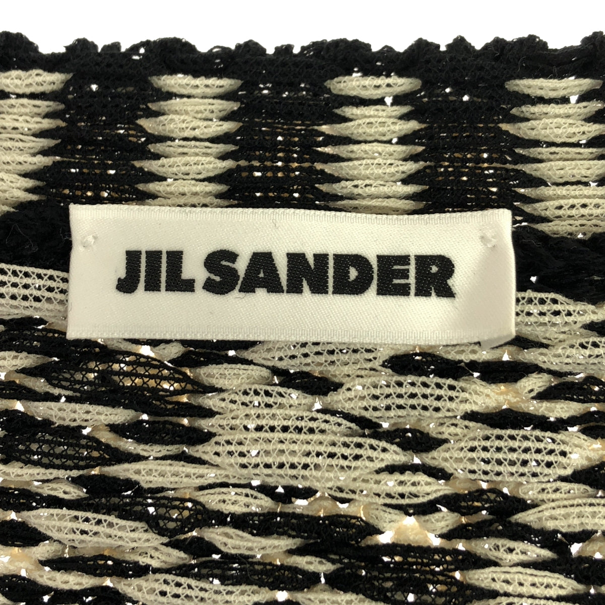 【미품】 JIL SANDER / 질 썬더 | Geometric Pattern Jumper Knit / 코튼 지오메트릭 니트 풀오버 | 34 | 블랙 / 오프 화이트 계 | 여성