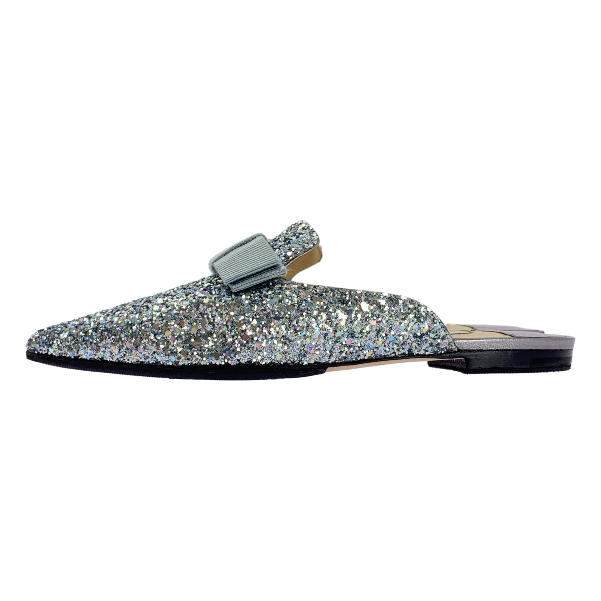 JIMMY CHOO / ジミーチュウ | グリッター リボン ポインテッドトゥ ミュール サンダル | 35 1/2 | レディース