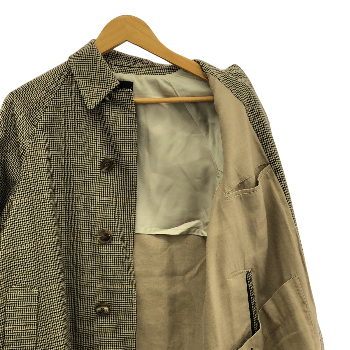 ORCIVAL / 오티발 | 치토리 격자 울 프라드 스텐 컬러 라글란 코트 | 0 | 베이지계 | 여성