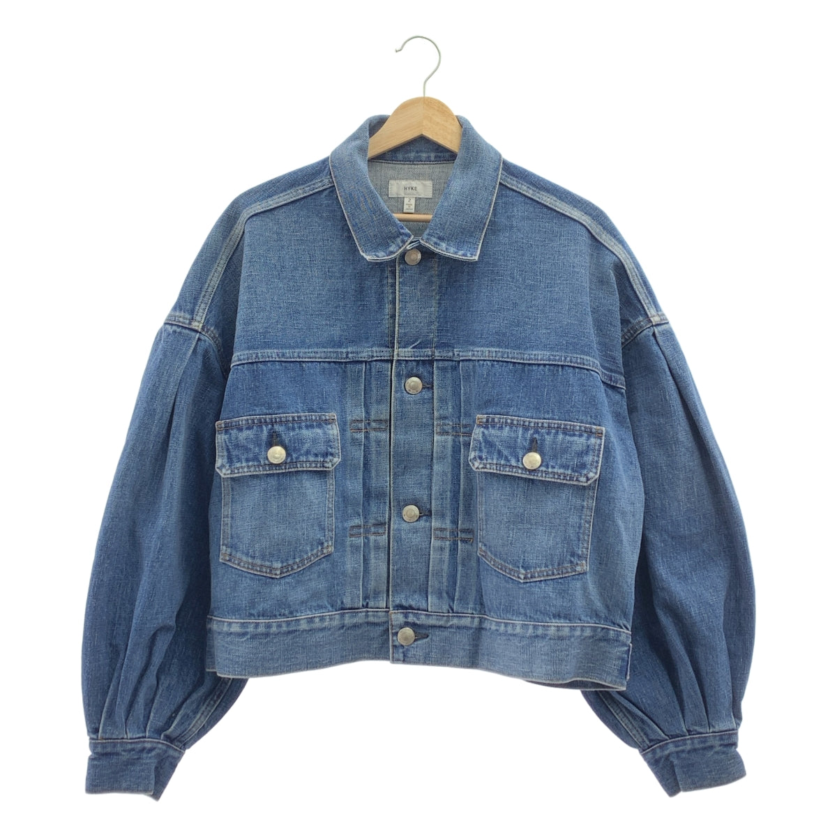HYKE / 하이크 | BALLOON SLEEVE DENIM JACKET TYPE2 풍선 슬리브 데님 재킷 | 2 | 인디고 | 여성