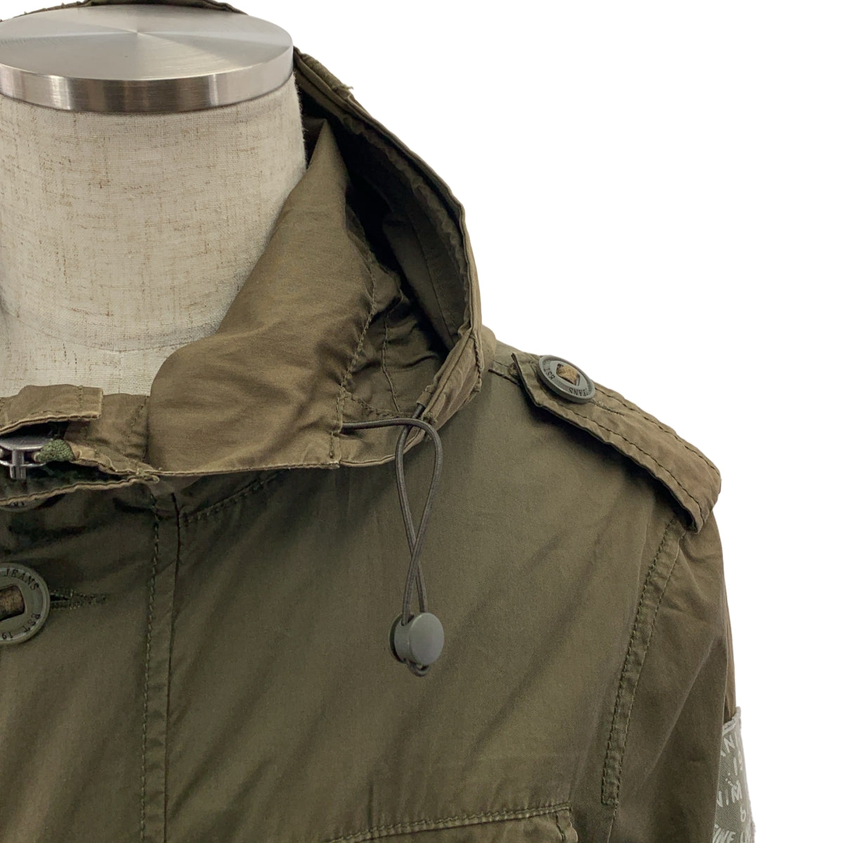 ARMANI JEANS / アルマーニジーンズ | ヴィンテージ加工 ロゴ ドローストリング ミリタリー モッズ コート フーディ | M | メンズ