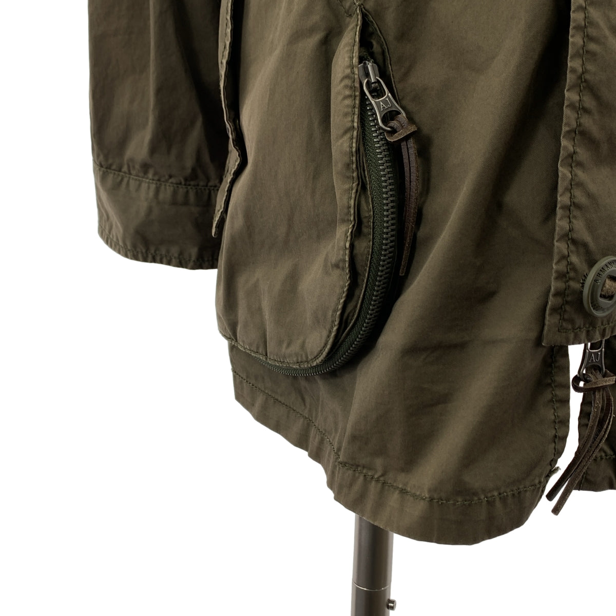 ARMANI JEANS / アルマーニジーンズ | ヴィンテージ加工 ロゴ ドローストリング ミリタリー モッズ コート フーディ | M | メンズ