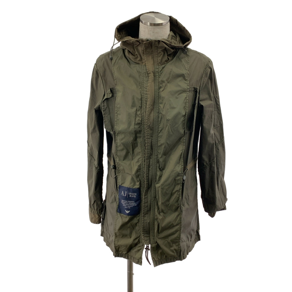 ARMANI JEANS / アルマーニジーンズ | ヴィンテージ加工 ロゴ ドローストリング ミリタリー モッズ コート フーディ | M | メンズ