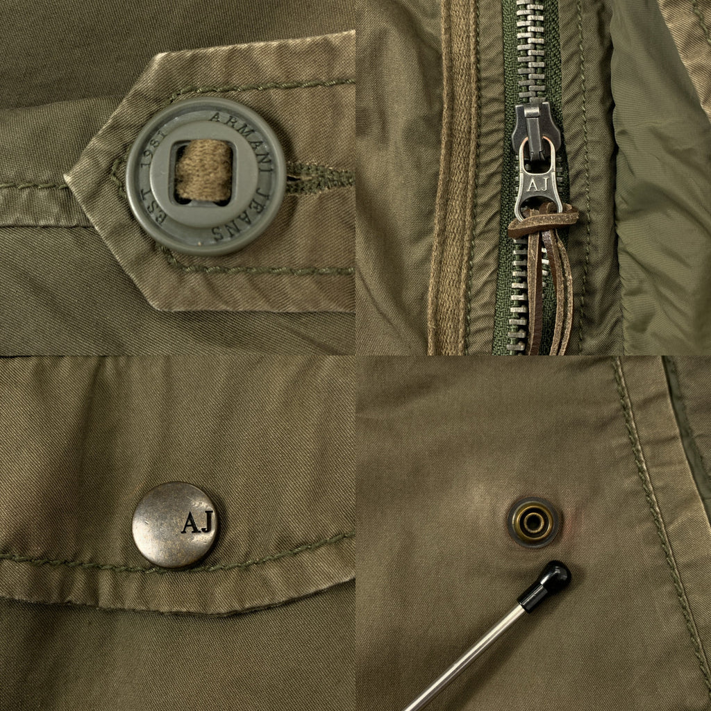 ARMANI JEANS / アルマーニジーンズ | ヴィンテージ加工 ロゴ ドローストリング ミリタリー モッズ コート フーディ | M | メンズ