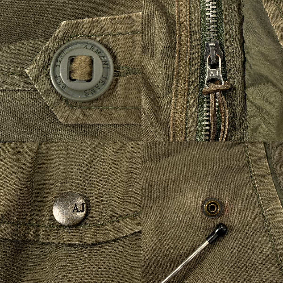 ARMANI JEANS / アルマーニジーンズ | ヴィンテージ加工 ロゴ ドローストリング ミリタリー モッズ コート フーディ | M | メンズ