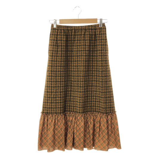 tricot COMME des GARCONS | 2001AW | Wool tweed/polyester mixed material docking cut-off long skirt | Green/light brown | Women's