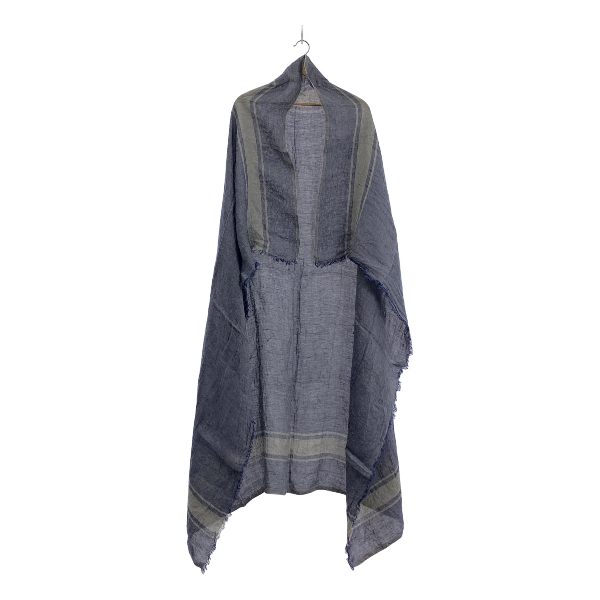 【미품】 DANIELA GREGIS / 다니엘라 그레지스 | 린넨 프린지 대형 스톨 / 유니섹스 | F | 네이비 / 그레이