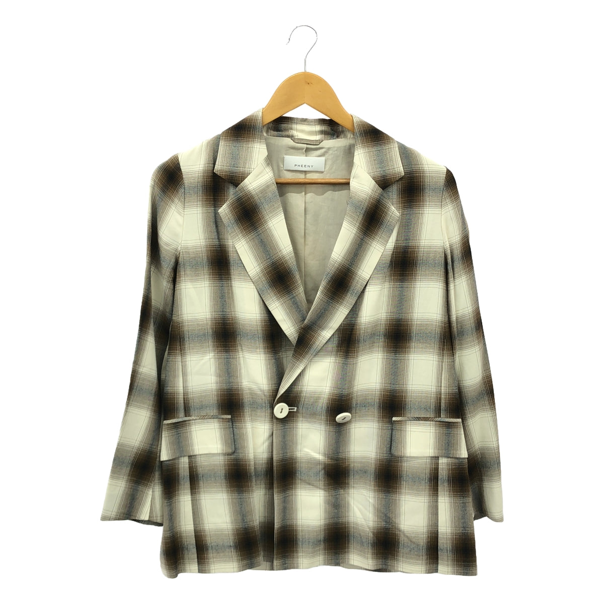 PHEENY / フィーニー | Rayon ombre check double-breasted jacket レーヨン オンブレチェック ダブルジャケット | F | レディース