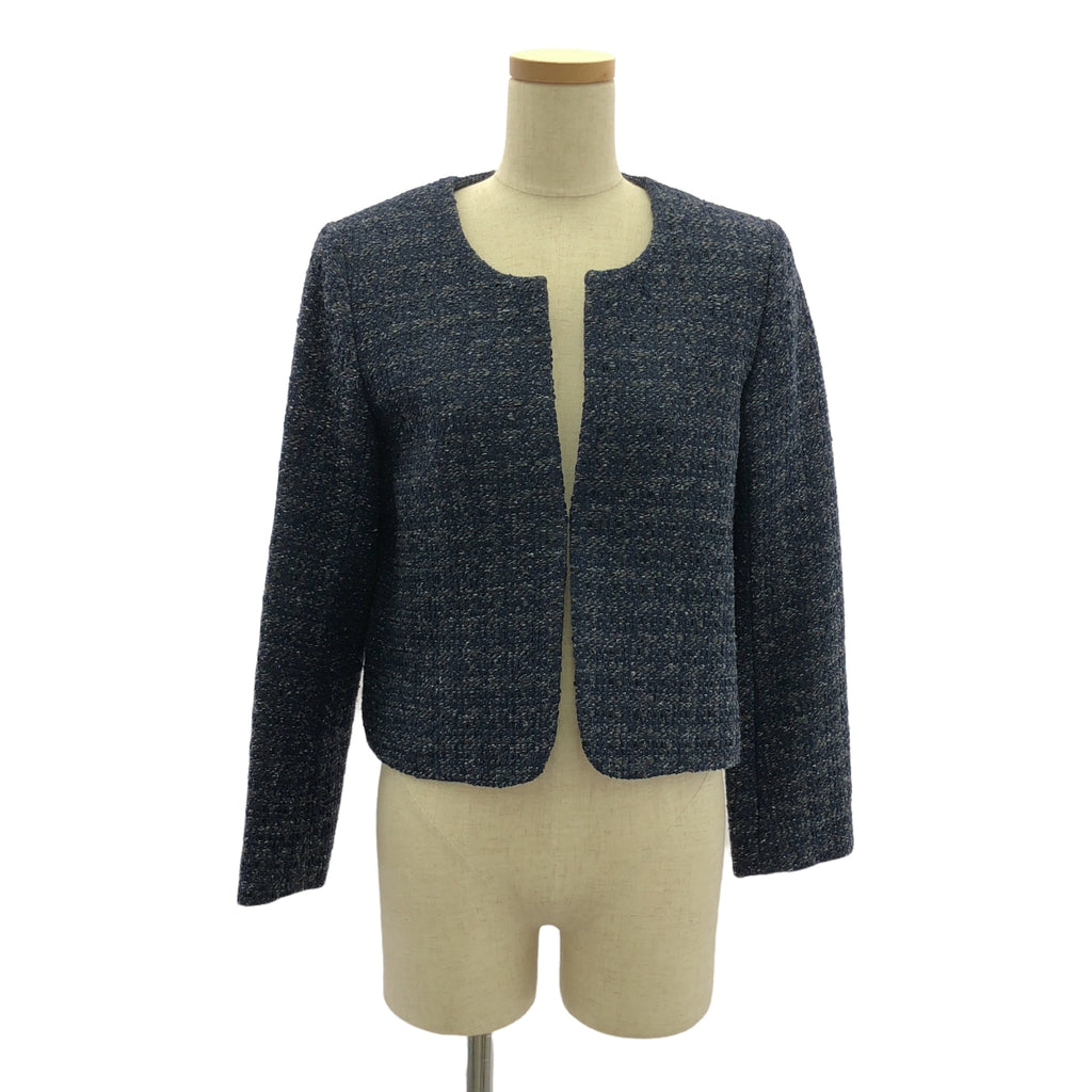 theory luxe / セオリーリュクス | ノーカラー ツイード ジャケット | 38 | ネイビー | レディース