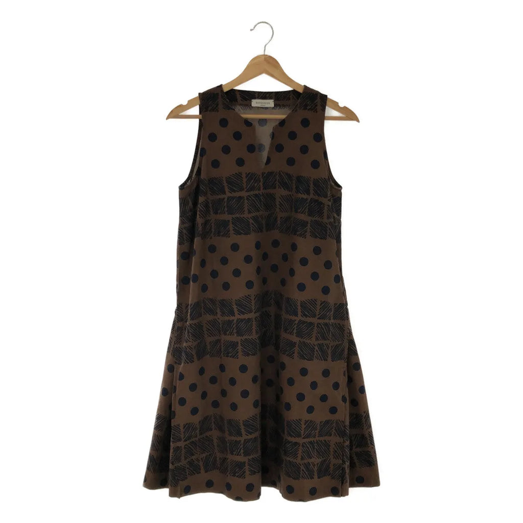 【美品】  ROSSO35 / ロッソ トレンタチンクエ | ドット総柄 キーネック ノースリーブ ワンピース | 38 | ブラウン | レディース