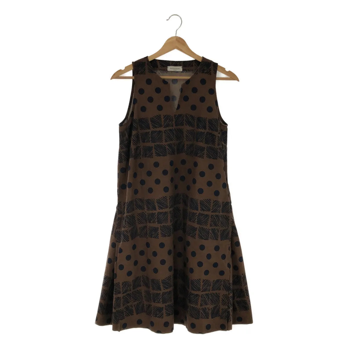 【美品】  ROSSO35 / ロッソ トレンタチンクエ | ドット総柄 キーネック ノースリーブ ワンピース | 38 | ブラウン | レディース