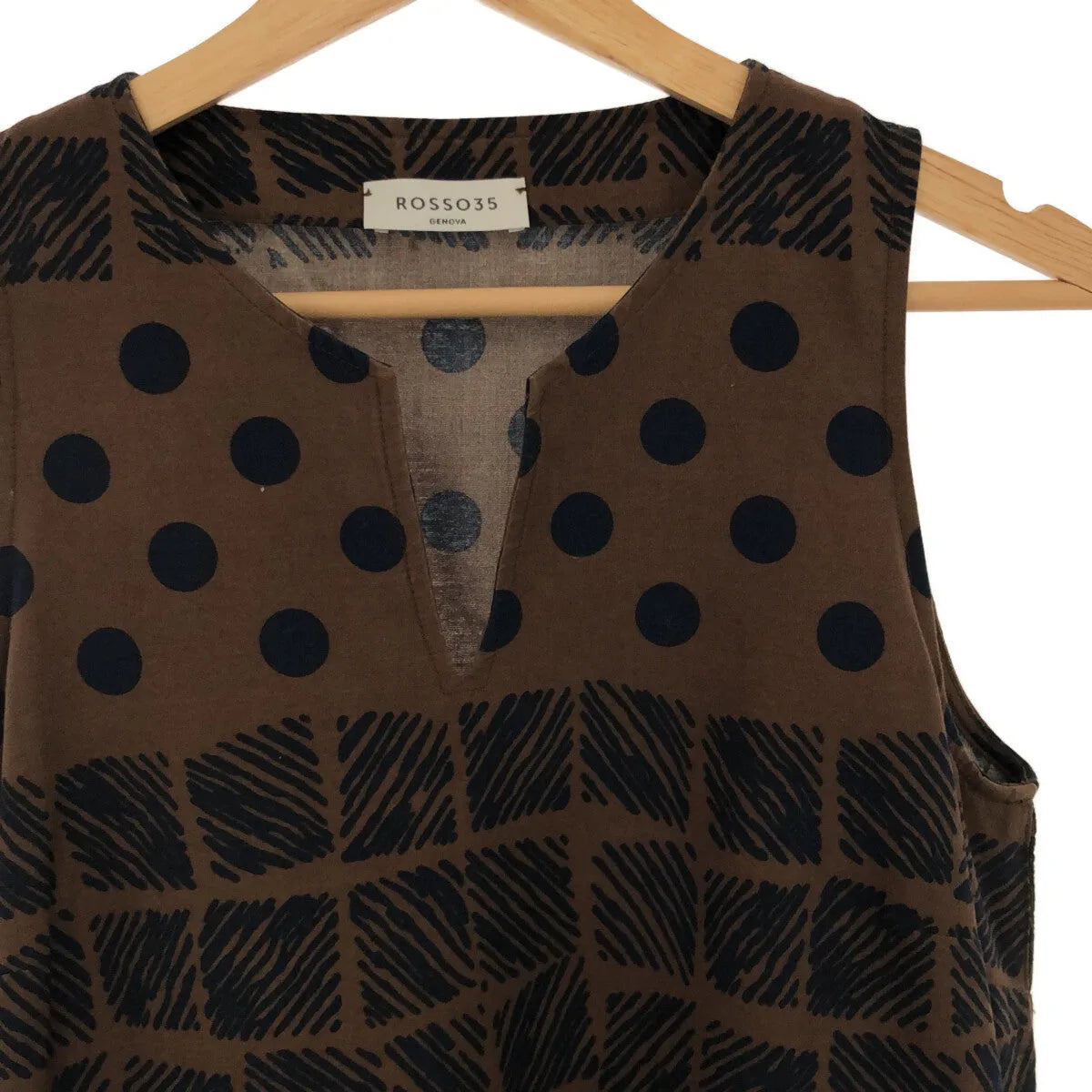 【美品】  ROSSO35 / ロッソ トレンタチンクエ | ドット総柄 キーネック ノースリーブ ワンピース | 38 | ブラウン | レディース