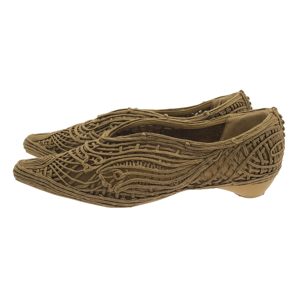 Mame Kurogouchi / Mame Kurogouchi | 2023SS | Cord Embroidery Egg Heel Pumps | 24.5cm | Brown | Women's