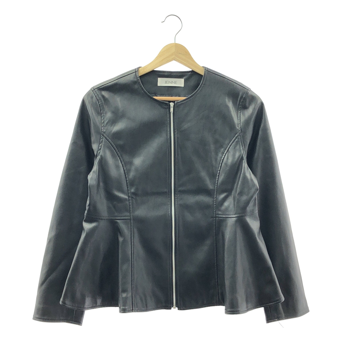 【美品】  JENNE / ジェンヌ | 2021AW | エコレザーペプラムジャケット / 総裏地 | M | ブラック | レディース