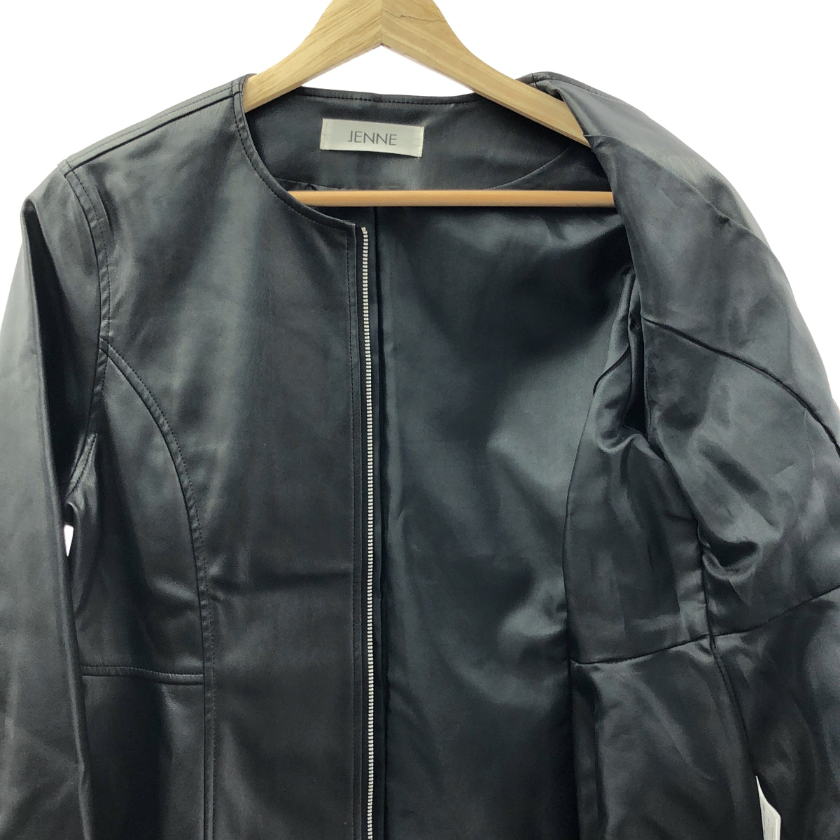 【美品】  JENNE / ジェンヌ | 2021AW | エコレザーペプラムジャケット / 総裏地 | M | ブラック | レディース