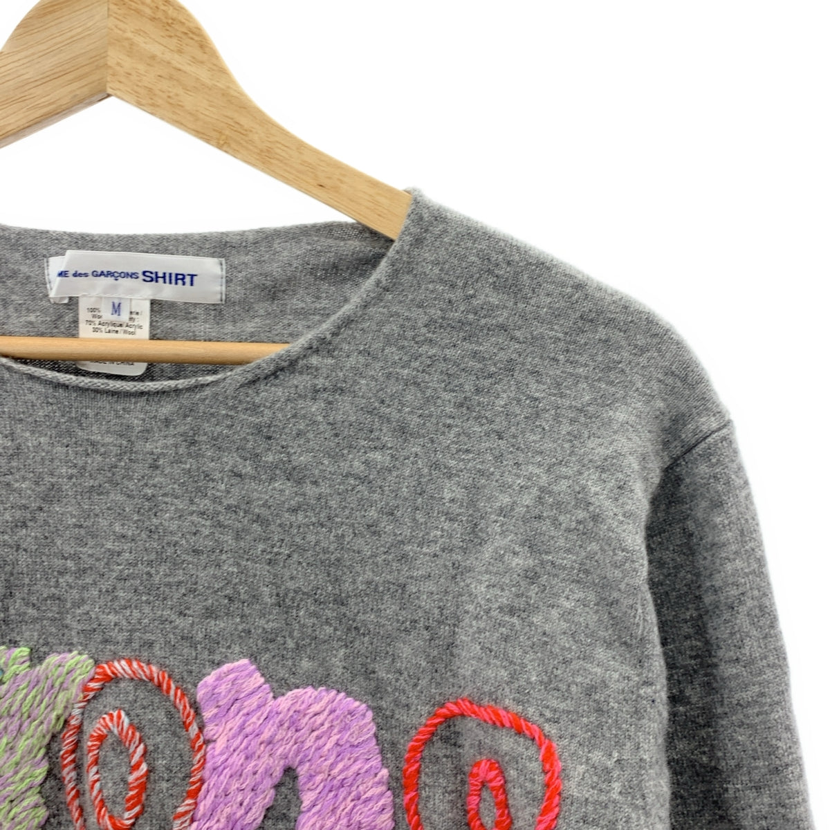 COMME des GARÇONS 襯衫 | | 2024秋冬 |羊毛平紋針織機號 12“STRONG WILL”刺繡針織 |中號 |