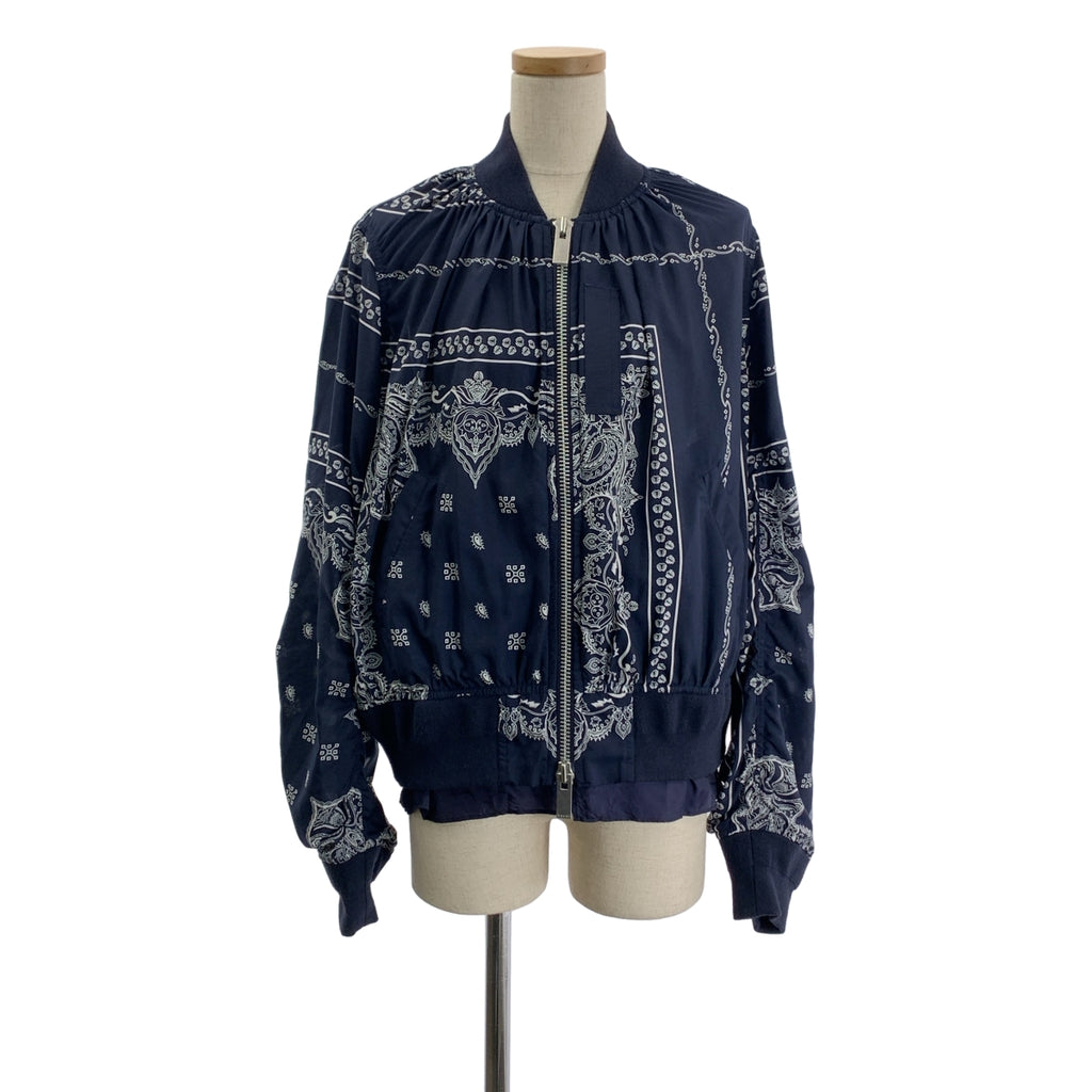 sacai / 사카이 | Bandana Print Bomber Jacket / 총무늬 반다나 레이어드 개더 봄버 재킷 블루존 | 3 | 네이비 | 여성